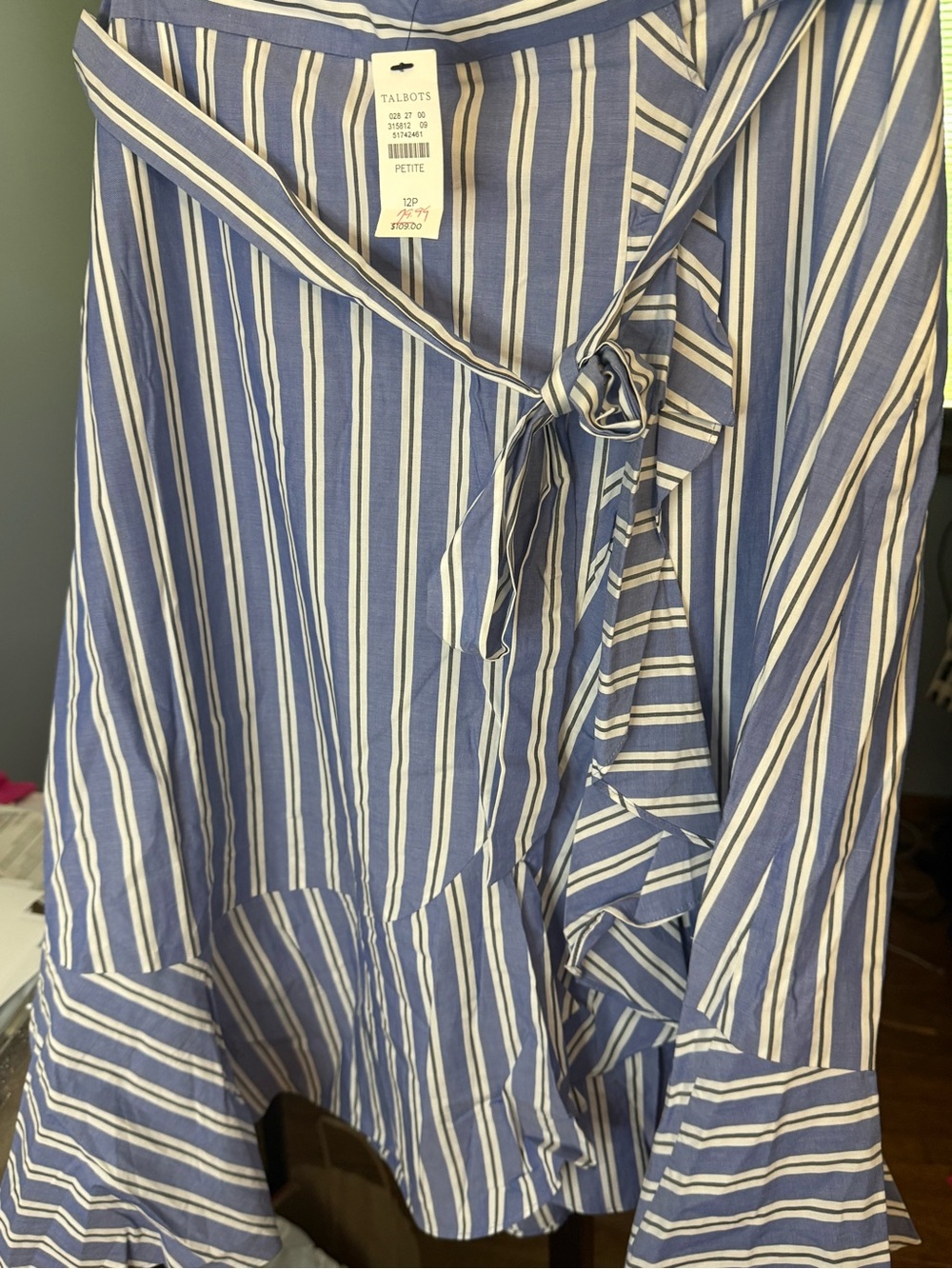 NWT TALBOTS Blue and White Striped Wrap Top size 12 P